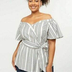 Lane Bryant Striped Off the Shoulder Bow Tie Detail Size 26 NWT Womens Plus Size